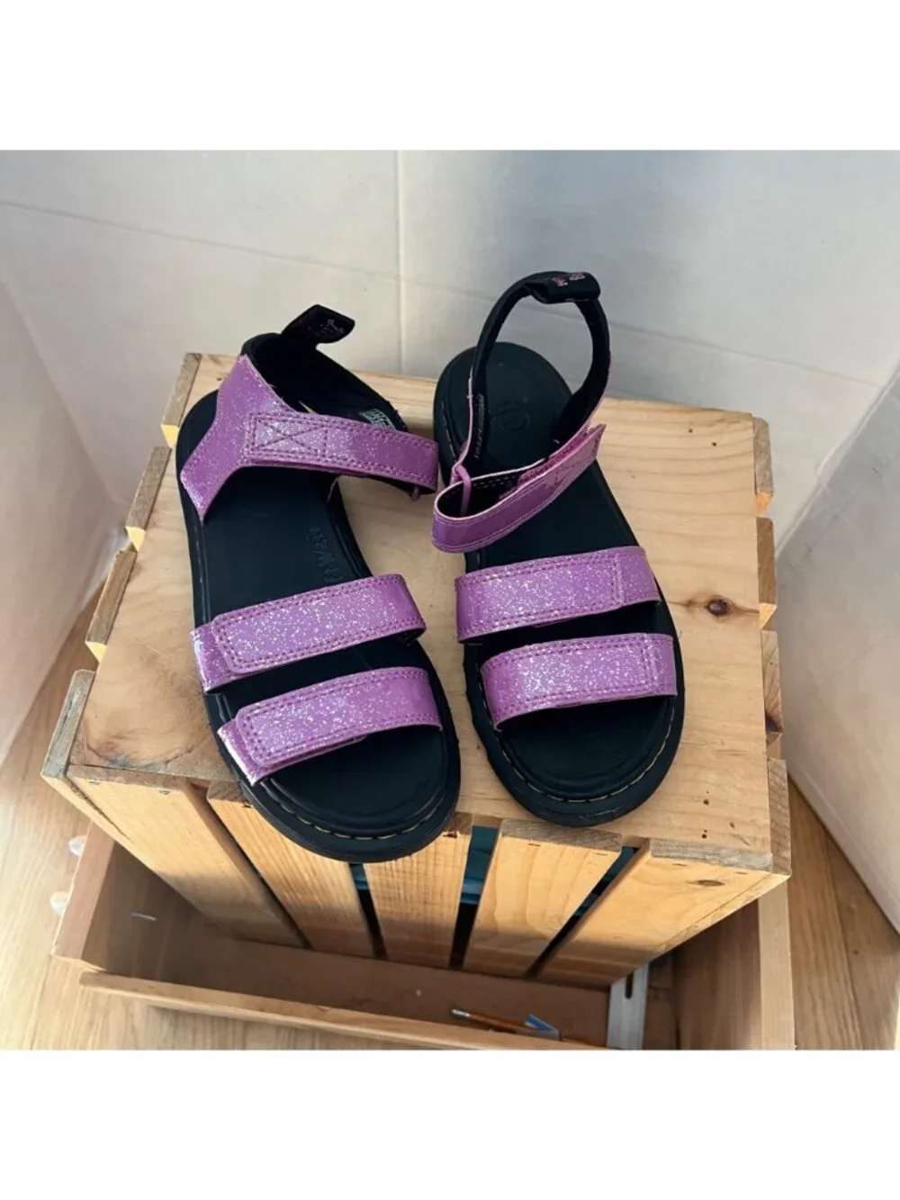 Dr. Martens Girls Size 5 Pink Cosmic Glitter Klaire Open Toe Strappy Sandals